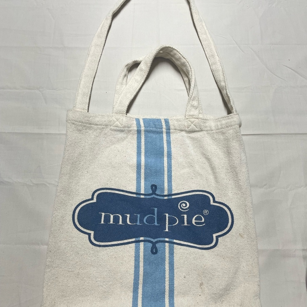 Mud Pie White and Blue Logo Tote